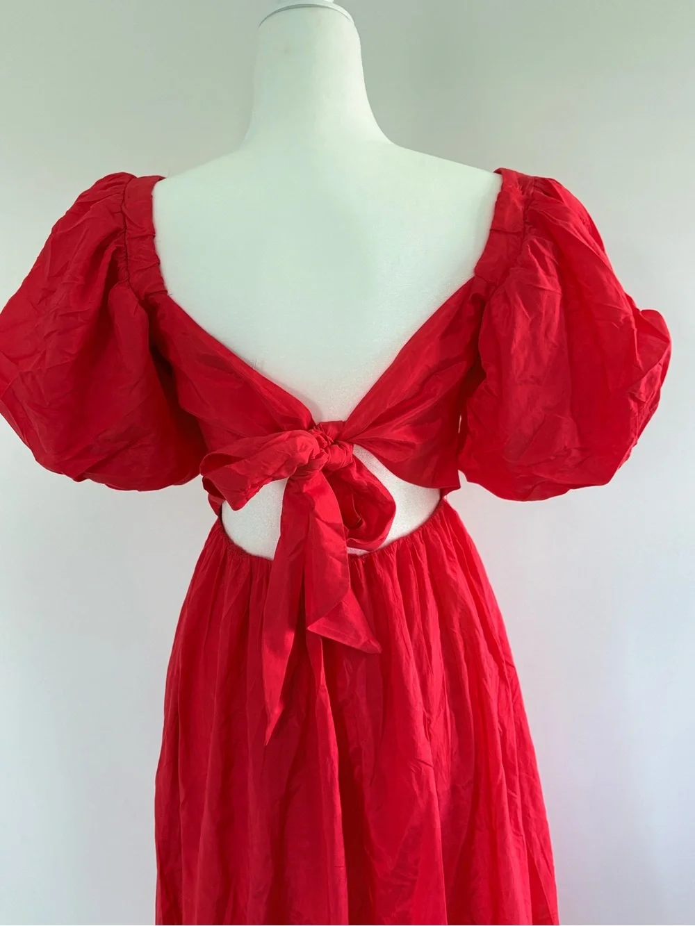 Abercrombie & Fitch Red Puff-Sleeve Square-Neck Maxi Dress